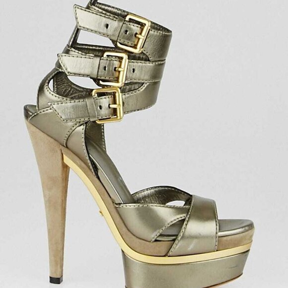 Gucci Bronze Leather Ankle Strap Platform Sandals Size 6/36.5 - Picture 3 of 4